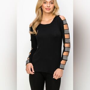 Vocal Ladder Cut Rhinestone LS Top